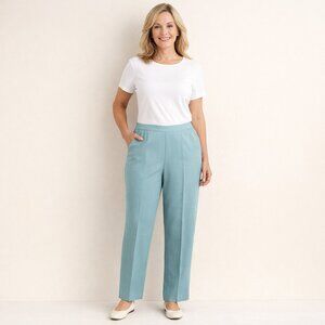 Alfred Dunner Aqua Pull‑On Pants | Size 16 | Elastic Waist & Slit Pockets